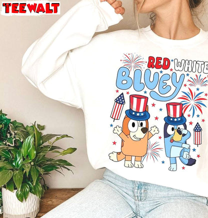 Cool Design Red White And Bluey Shirt, Limited America Short Sleeve Crewneck