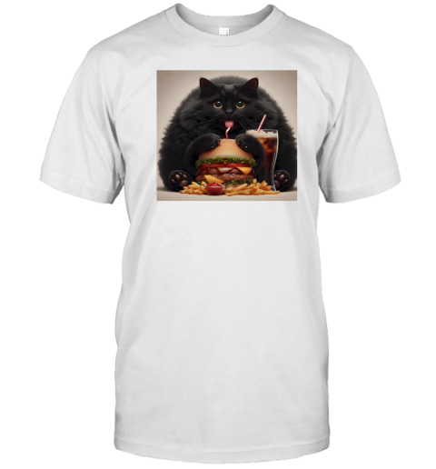 Black Cat Eating A Chesseburger And Fries With A Soda T-Shirt