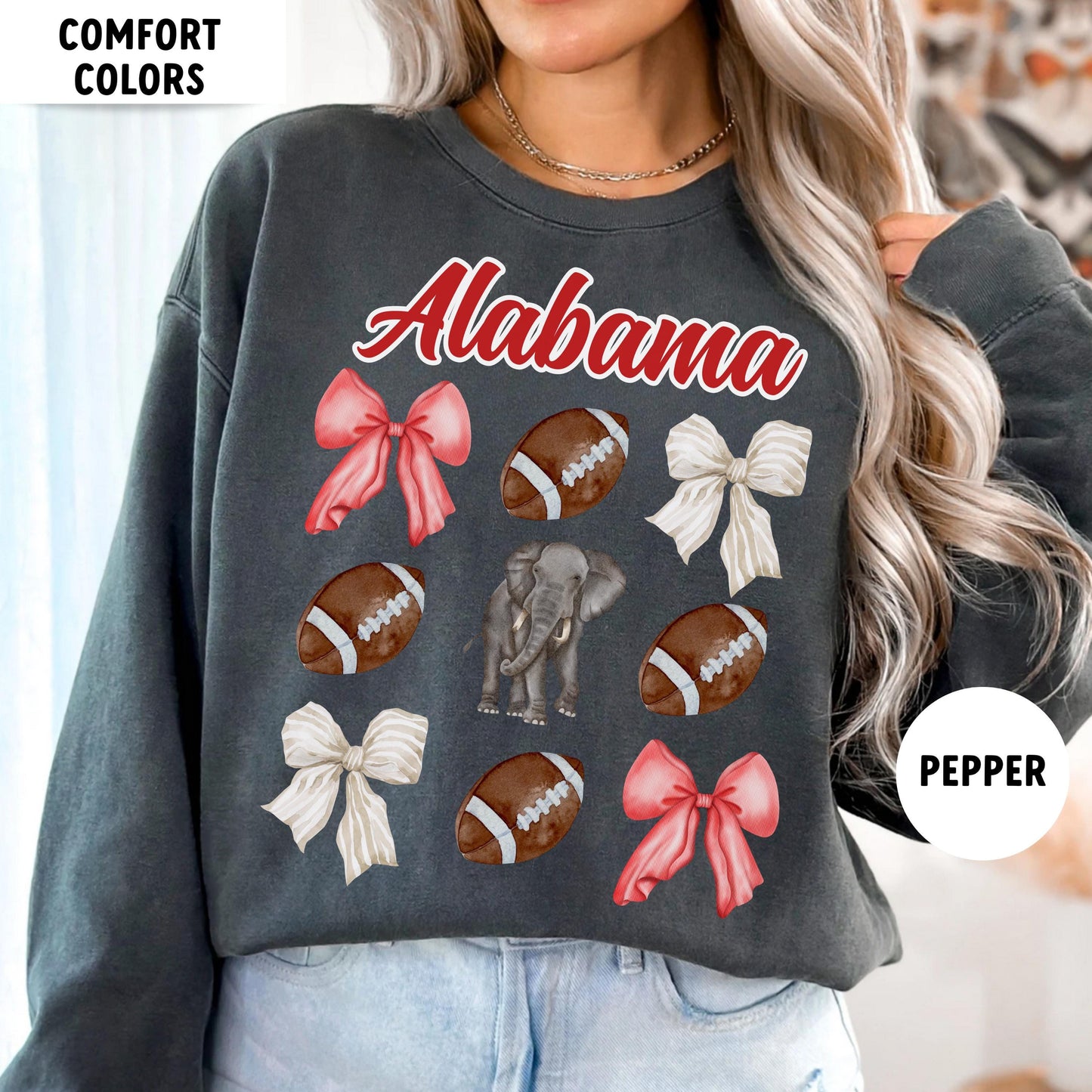 Alabama Football Comfort Sweatshirt, College Game Day Bow Shirt