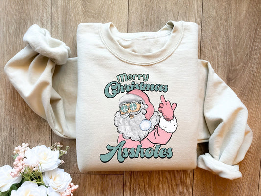 Funny Santa Merry Christmas Assholes Shirt