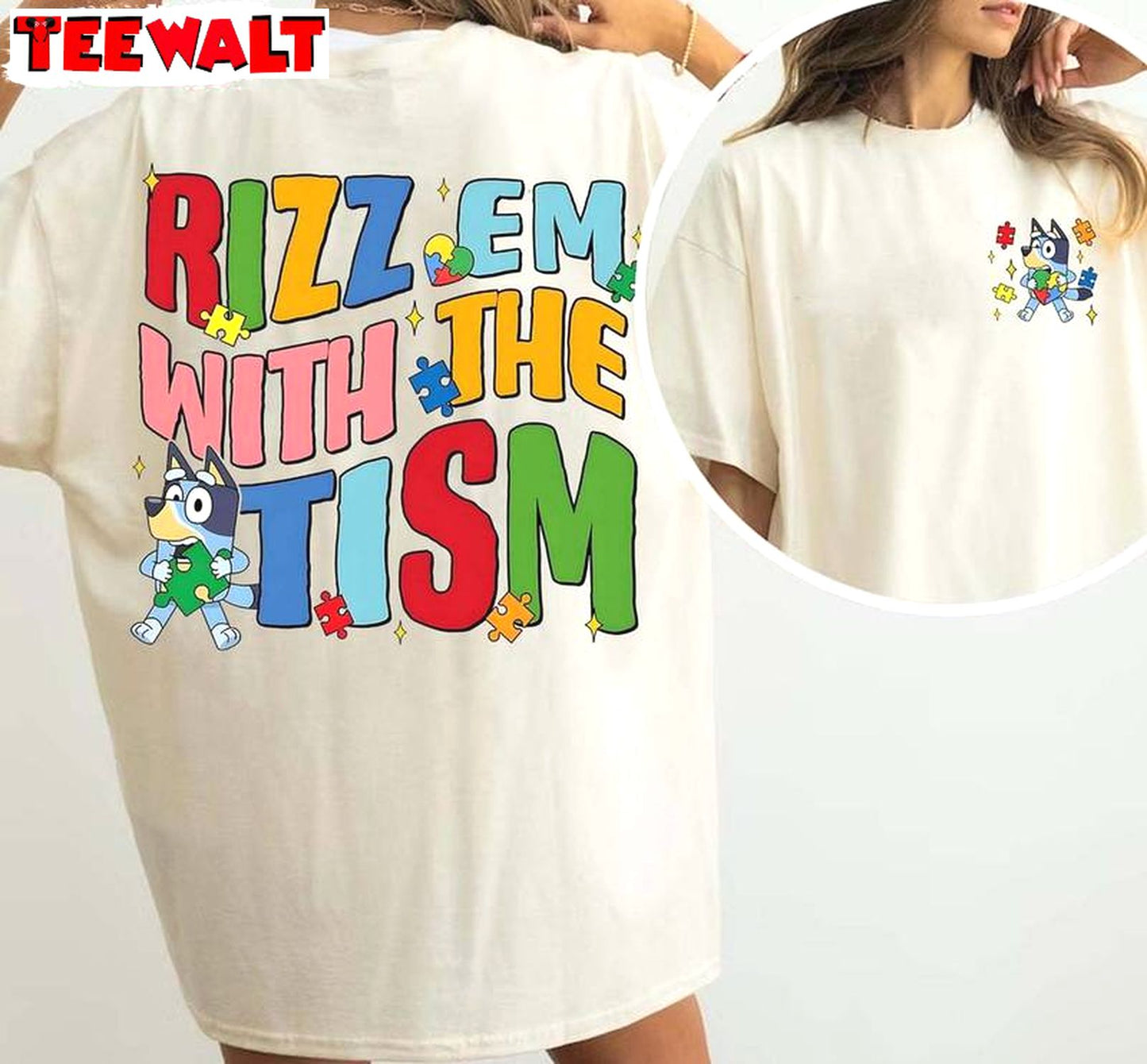 Autism Awareness Bluey Shirt, Rizz Em With The Tism Short Sleeve Long Sleeve