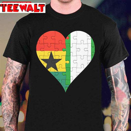 Ghanaian Nigerian Flag United Heart Jigsaw Puzzle Unisex T-Shirt