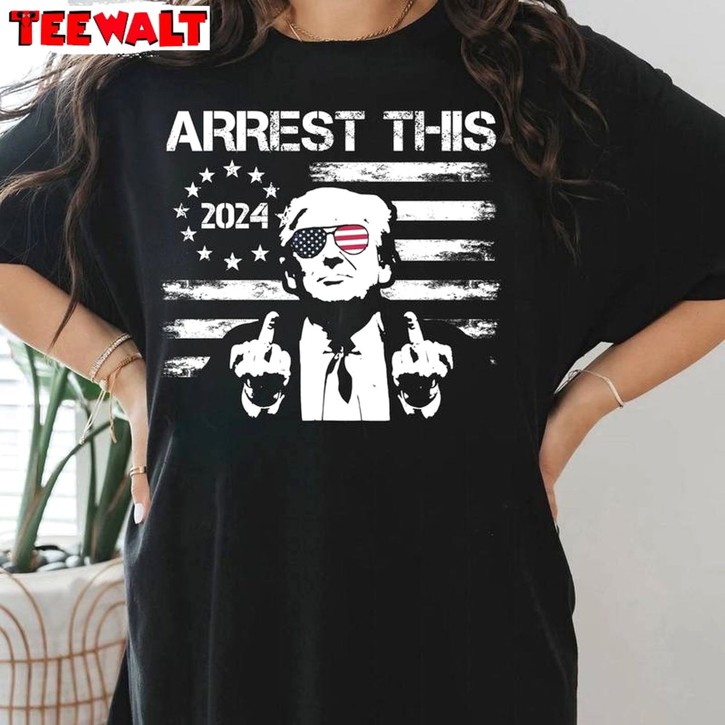 Arrest This Inspirational Shirt, Trendy Trump 2024 Short Sleeve Crewneck