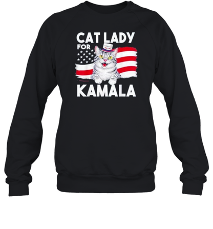 Cat Ladies For Kamala Funny Cat 2024 President Kamala Harris Flag Usa T-Shirt