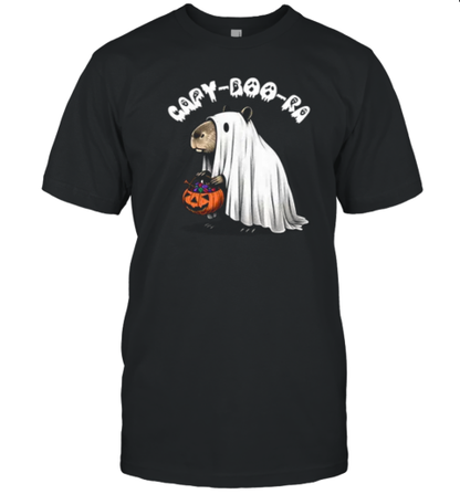 Capybara Ghost with Candy  Cute Halloween Art by Designed By Marty T-Shirt