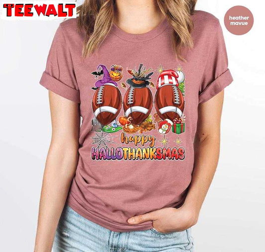 Happy Halloween Football Shirt, Halloween Thanksgiving Tees, For Family