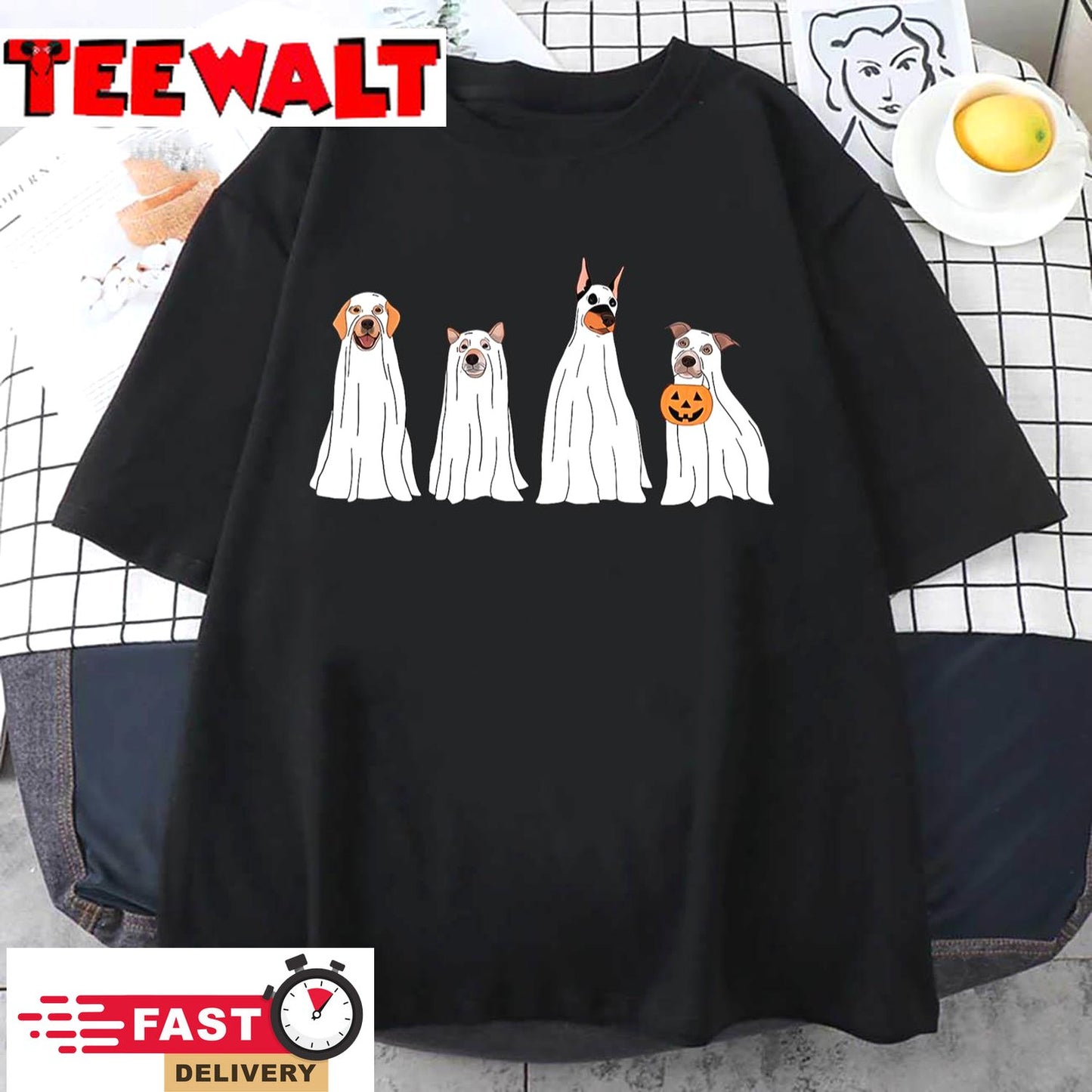 Dog Treat Or Treating Pajamas Jackolantern Ghost Halloween T-Shirt