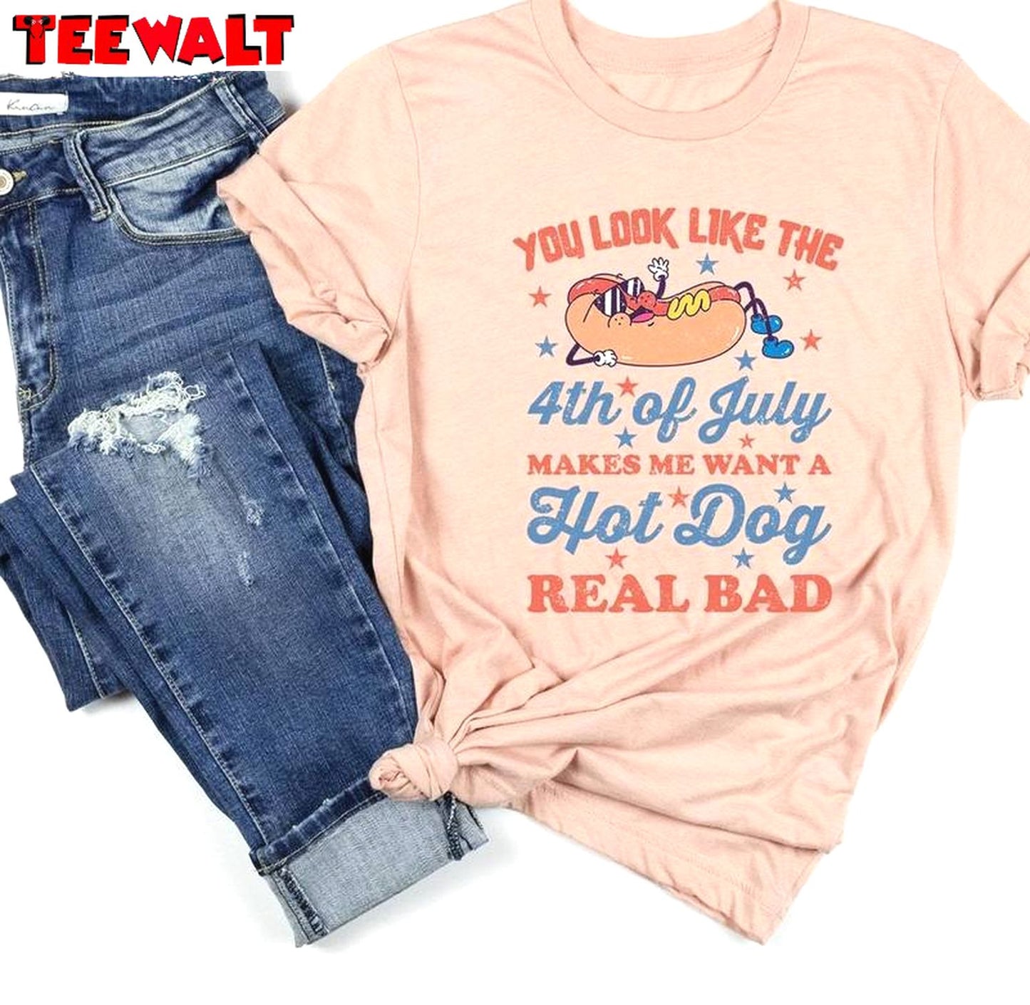 Trendy Hot Dog Sweatshirt , New Rare You Look Like The 4th Of July Shirt Long Sleeve