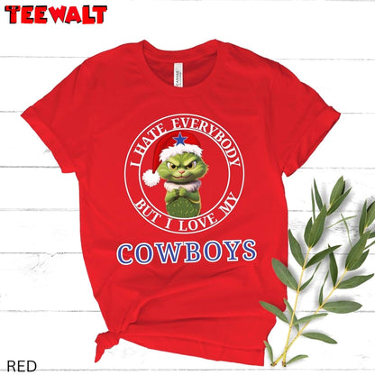 I Love My Cowboys T Shirt, Funny Grinchy Cat Tee, For Family