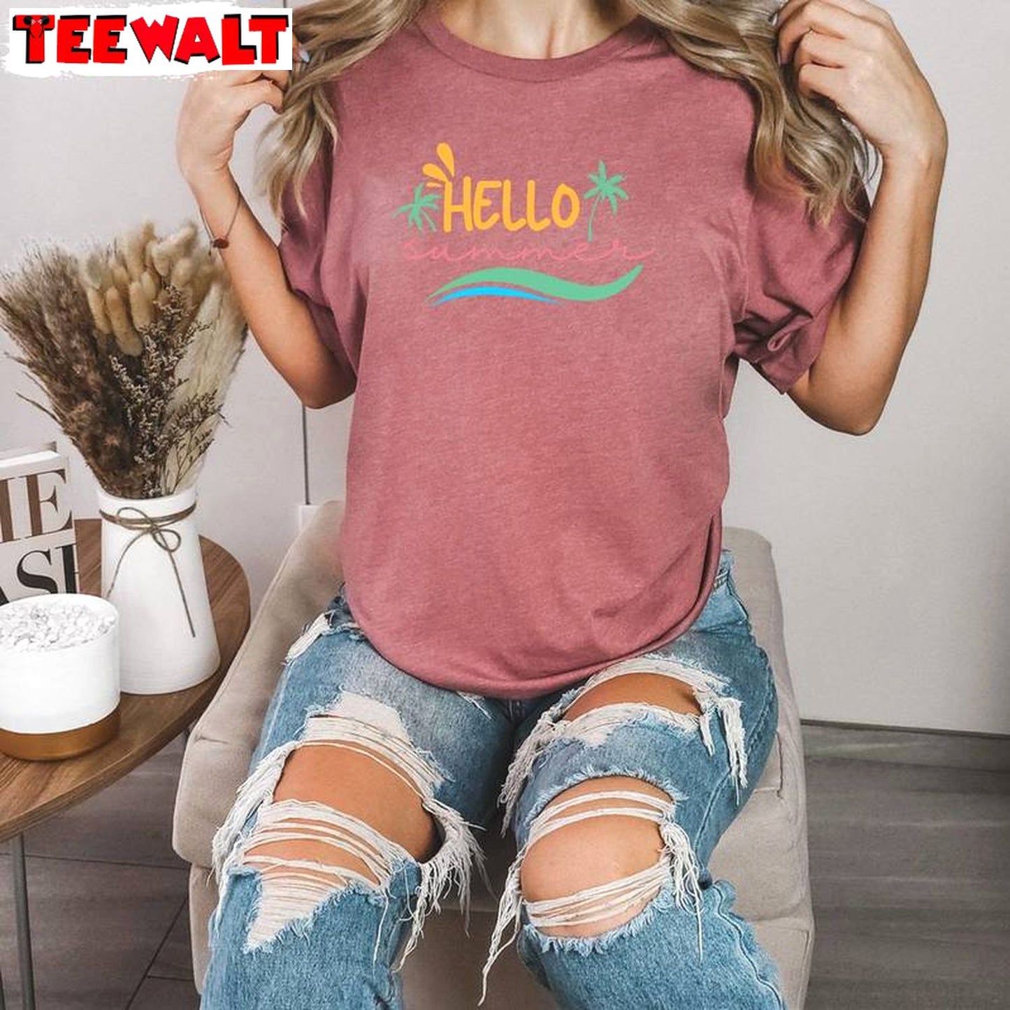 New Rare Hello Summer Shirt, Cool Design Beach Unisex Hoodie Short Sleeve