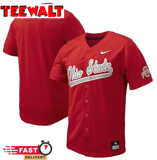 Scarlet Ohio State Buckeyes Replica Full-Button Baseball Jersey