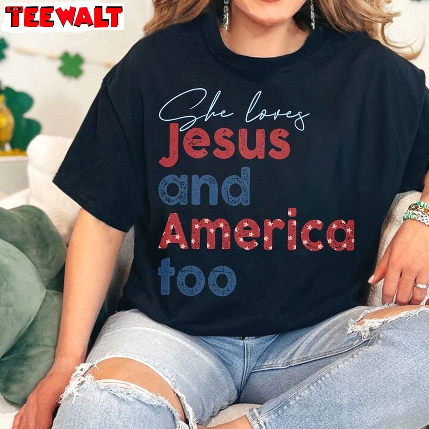 Groovy Independence Short Sleeve , New Rare Loves Jesus And America Too Shirt Long Sleeve