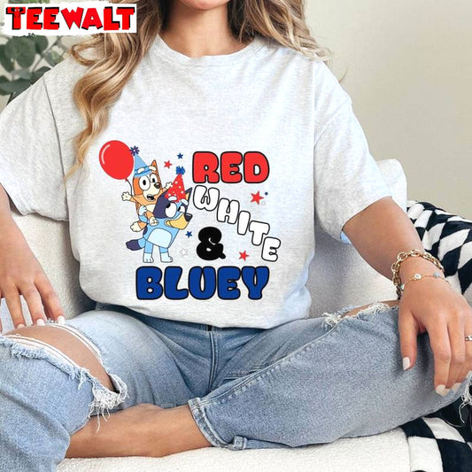 Red White And Bluey Comfort Shirt, Blue Bluey Mama Unisex Hoodie Long Sleeve