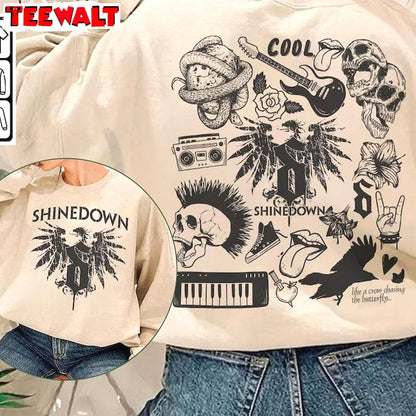 New Rare Shinedown The Revolutions Live Shirt, Doodle Art Long Sleeve