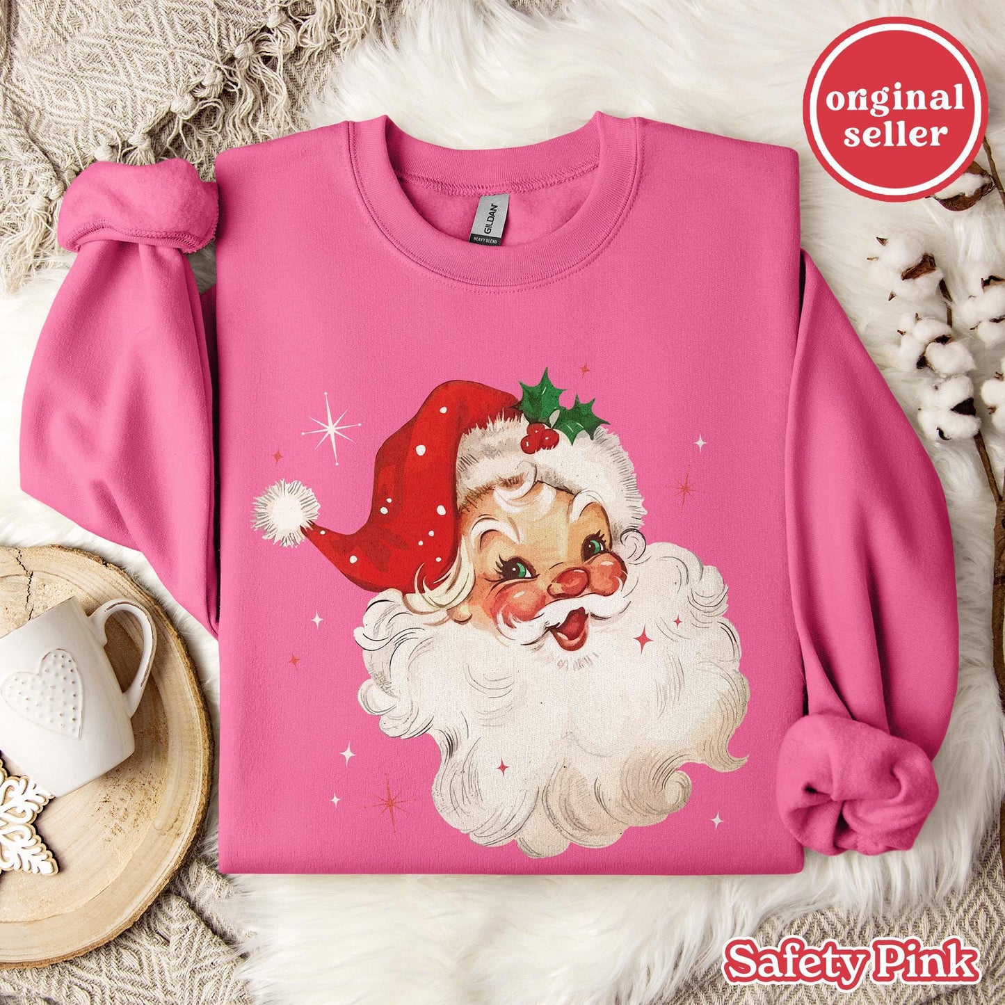 Vintage Christmas Santa Sweatshirt, Holiday Gift For Women