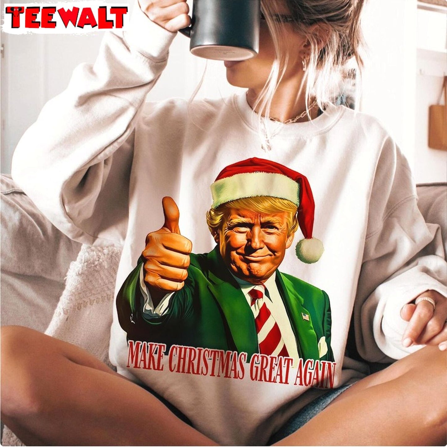 Trump I Ll Be Home For Christmas Sweatshirt, Humorous Christmas T Shirt 09