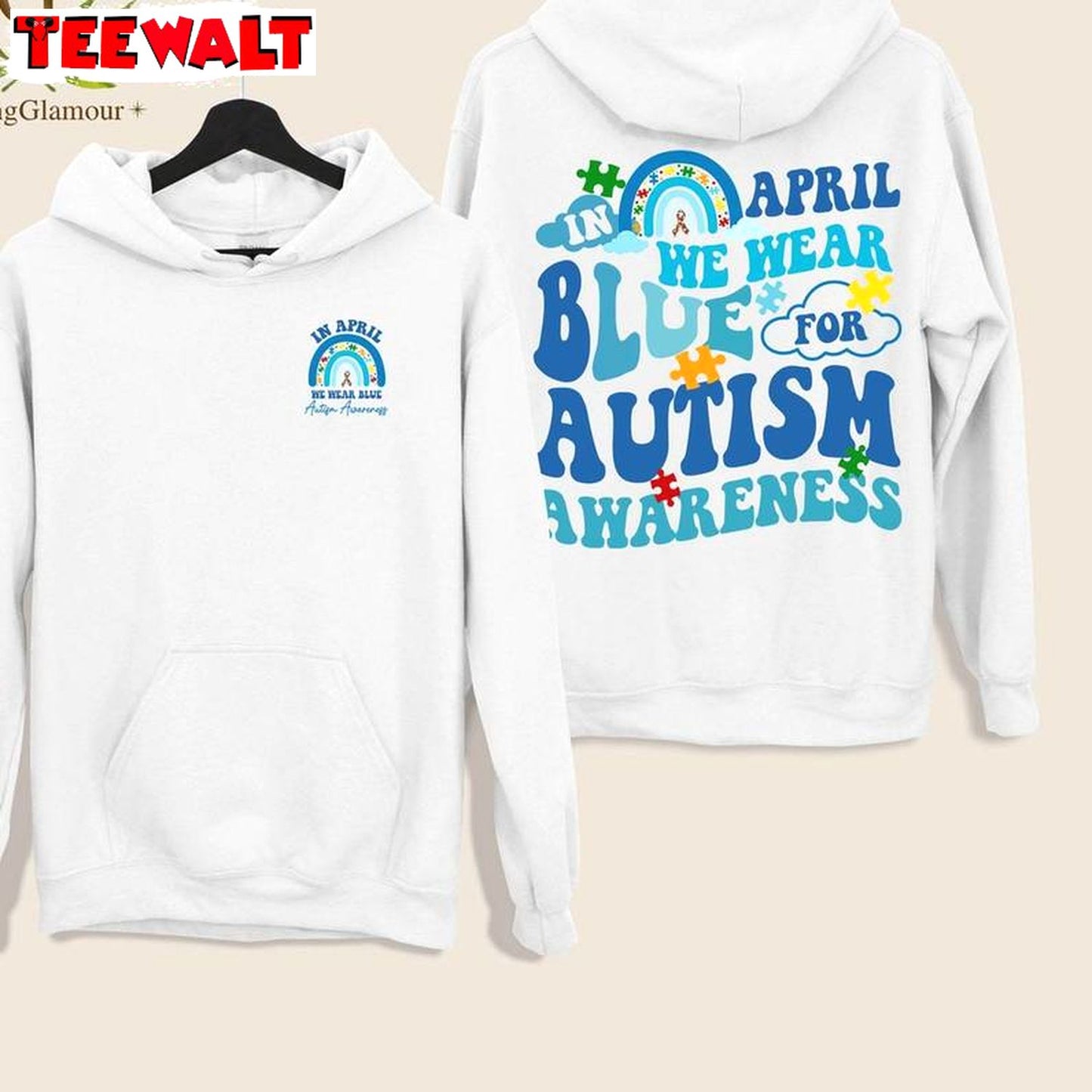 In April We Wear Blue For Autism Awareness Shirt, Colorful Short Sleeve T-shirt