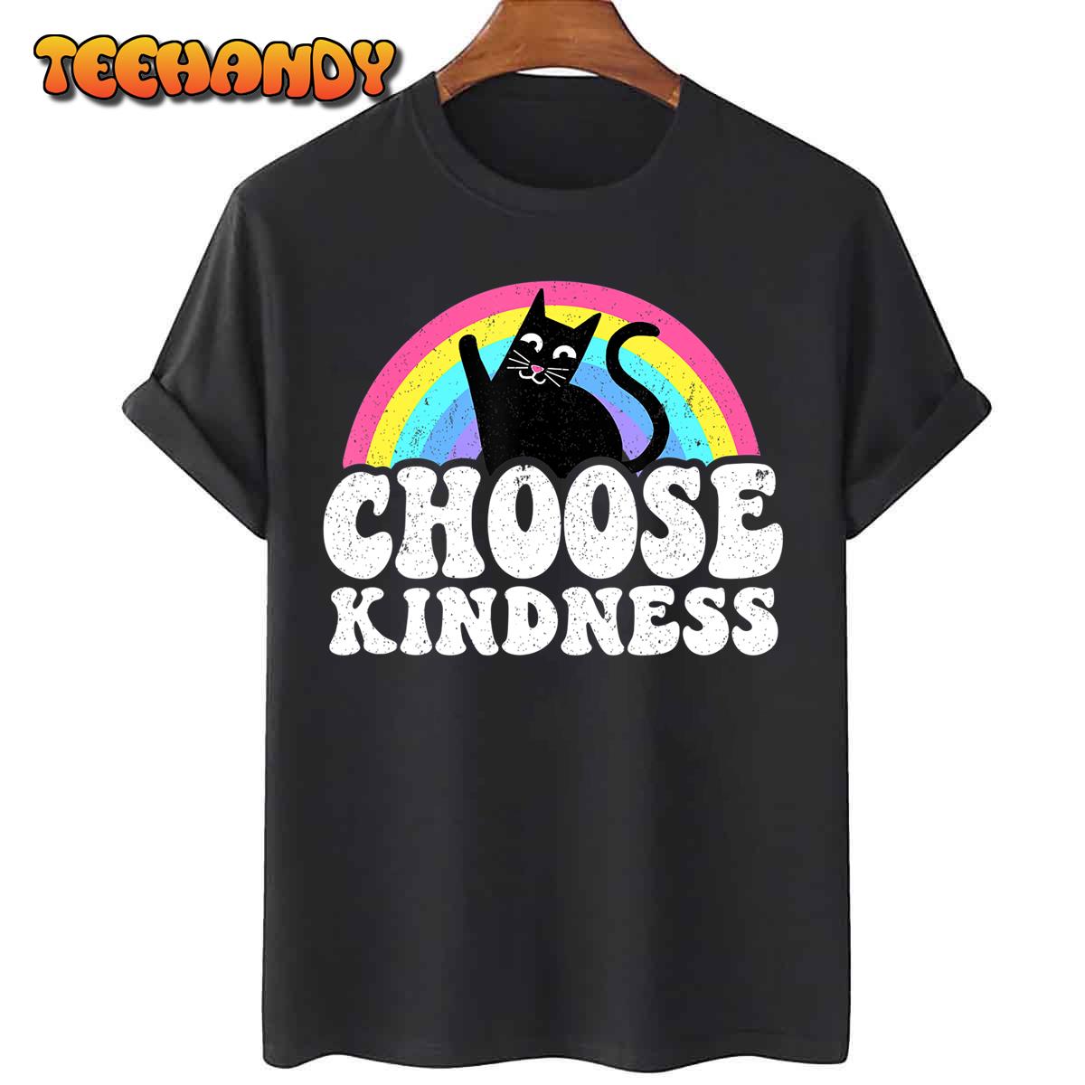 Anti Bullying Rainbow Peace Kind Hippie Cat Choose Kindness T-Shirt