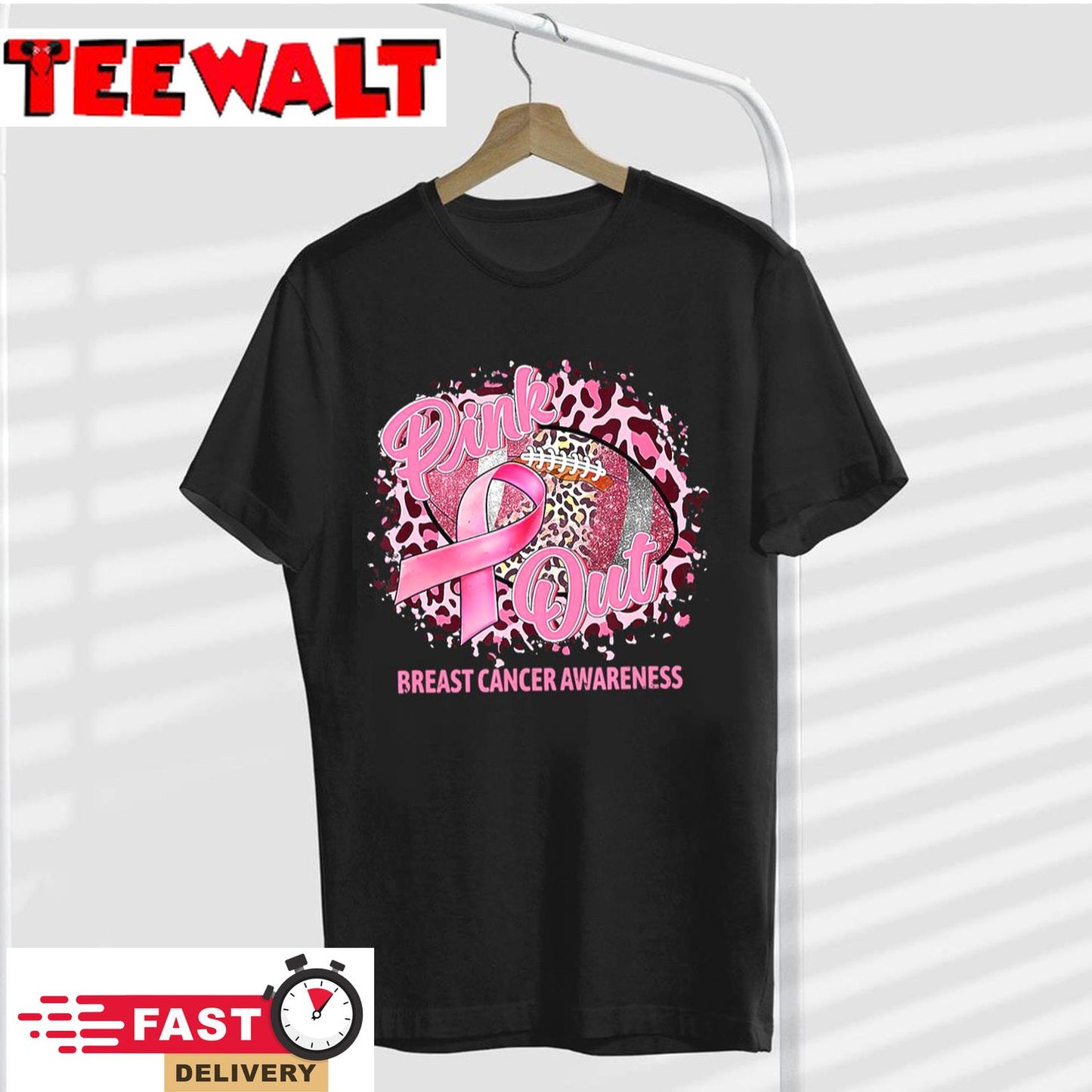 Leopard Pink Out Football Tackle Breast Cancer Awareness T-Shirt