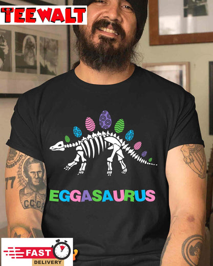 T Rex Eggasaurus Easter Day Skeleton Stegosaurus Dinosaur T-Shirt