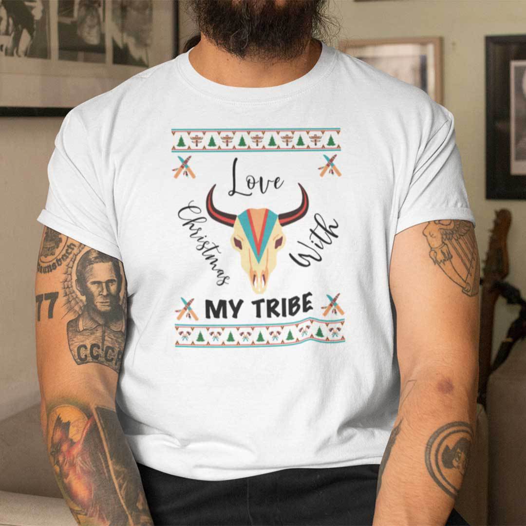 Love Christmas With My Tribe Shirt Buffalo Skull