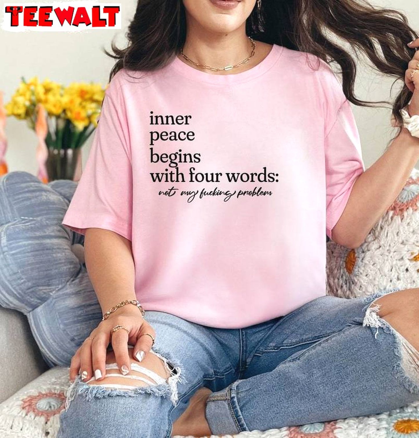 Inner Peace Begins With Four Words Shirt, Vintage Design Crewneck Sweatshirt T-shirt