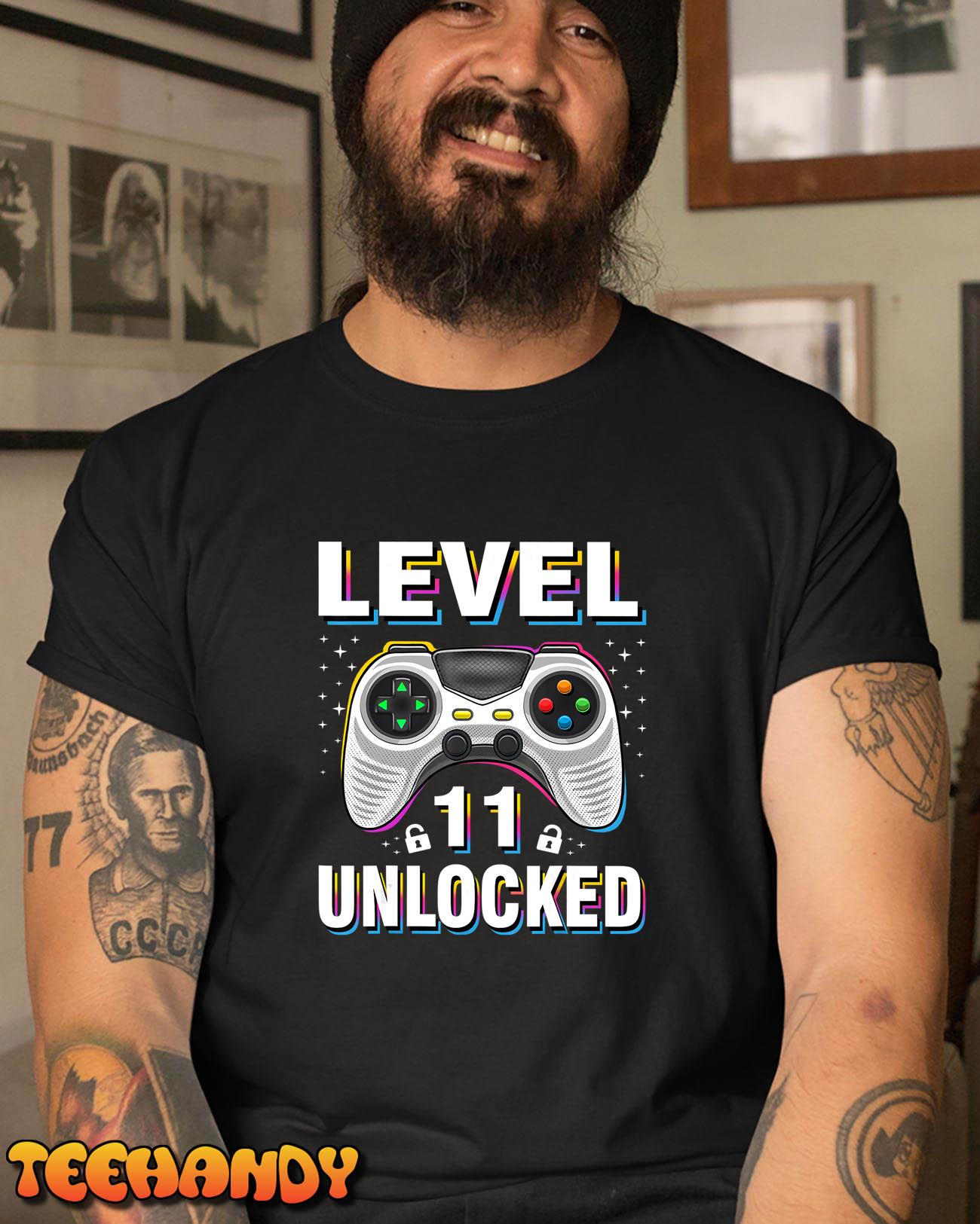 11th Birthday Boy Level 11 Unlocked Video Gamer 11 Years Old T-Shirt