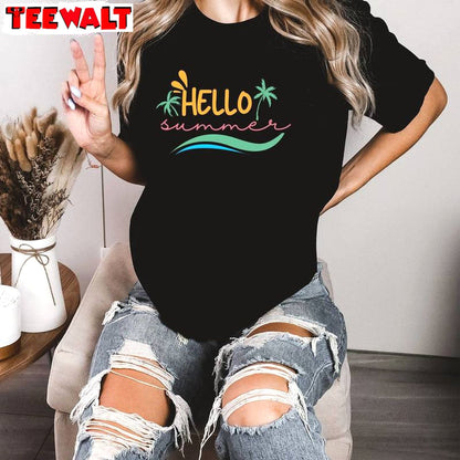 New Rare Hello Summer Shirt, Cool Design Beach Unisex Hoodie Short Sleeve