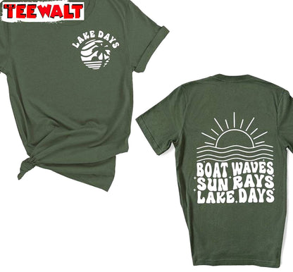 Limited Boat Waves Sun Rays Lake Days Shirt, Modern Boat Trip Crewneck Long Sleeve