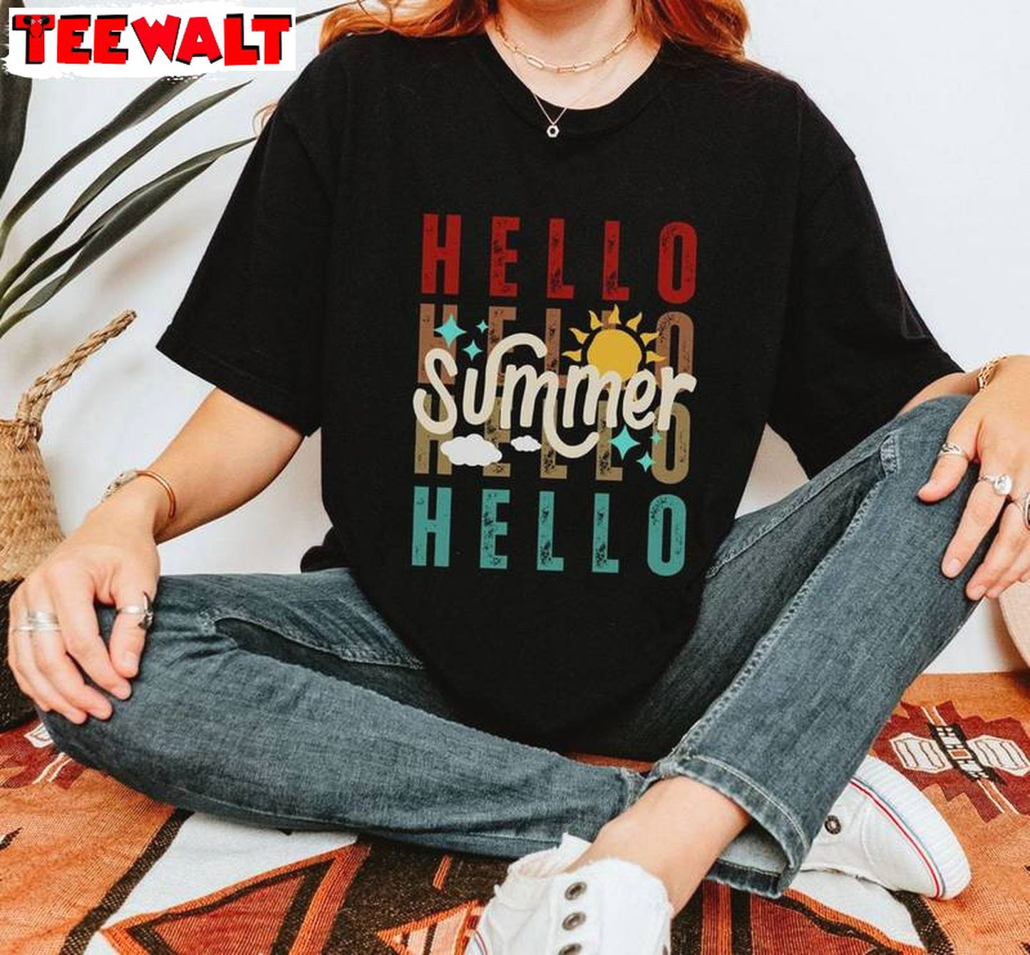 Comfort Colors Hello Summer Shirt, Retro Sunset Unisex T Shirt Long Sleeve