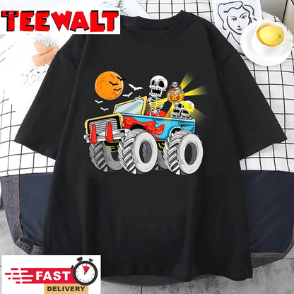 Funny Halloween Skeleton Monster-Truck Kids Boys Toddler T-Shirt 342579