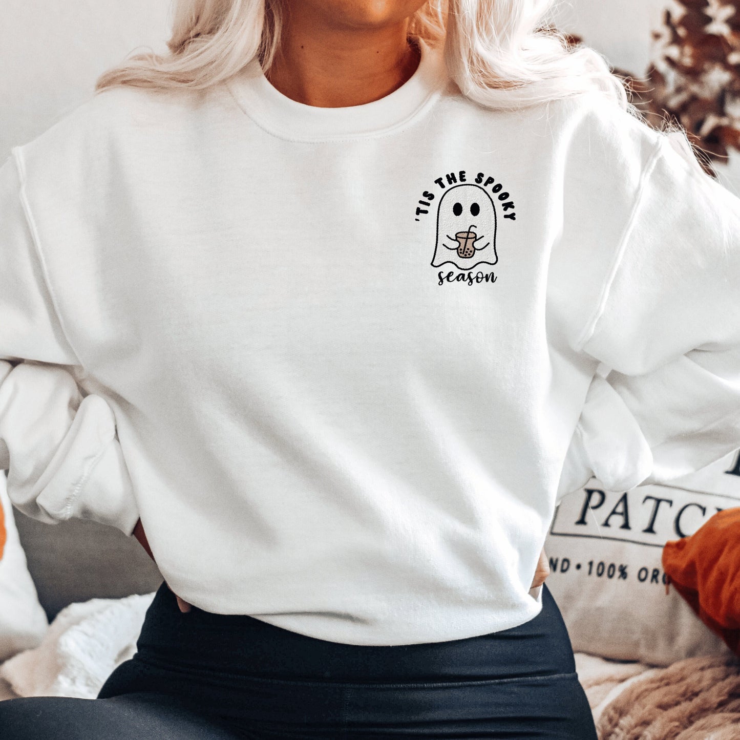 Ghost Coffee Embroidered Sweatshirt, Halloween Gift For Coffee Lovers