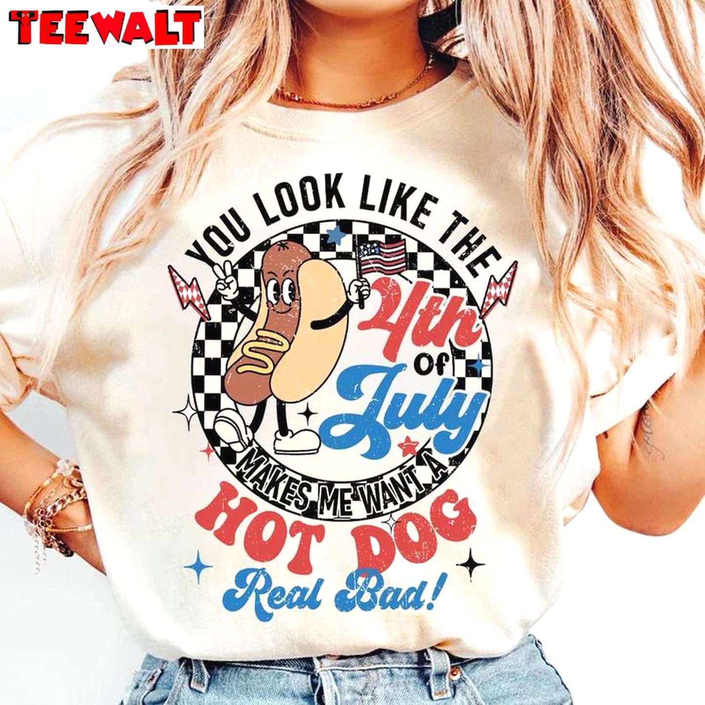 Comfort You Look Like The 4th Of July Shirt, New Rare Hot Dog Real Bad Sweatshirt Unisex Hoodie