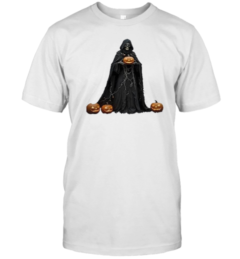 Halloween Skeleton Wearing Black Hooded Cloak Cut Out 2024 T-Shirt