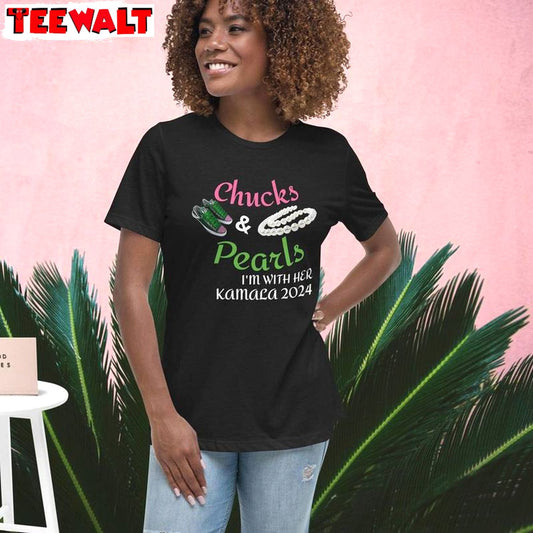 Kamala Chucks And Pearls Shirt, Retro Short Sleeve Sweatshirt