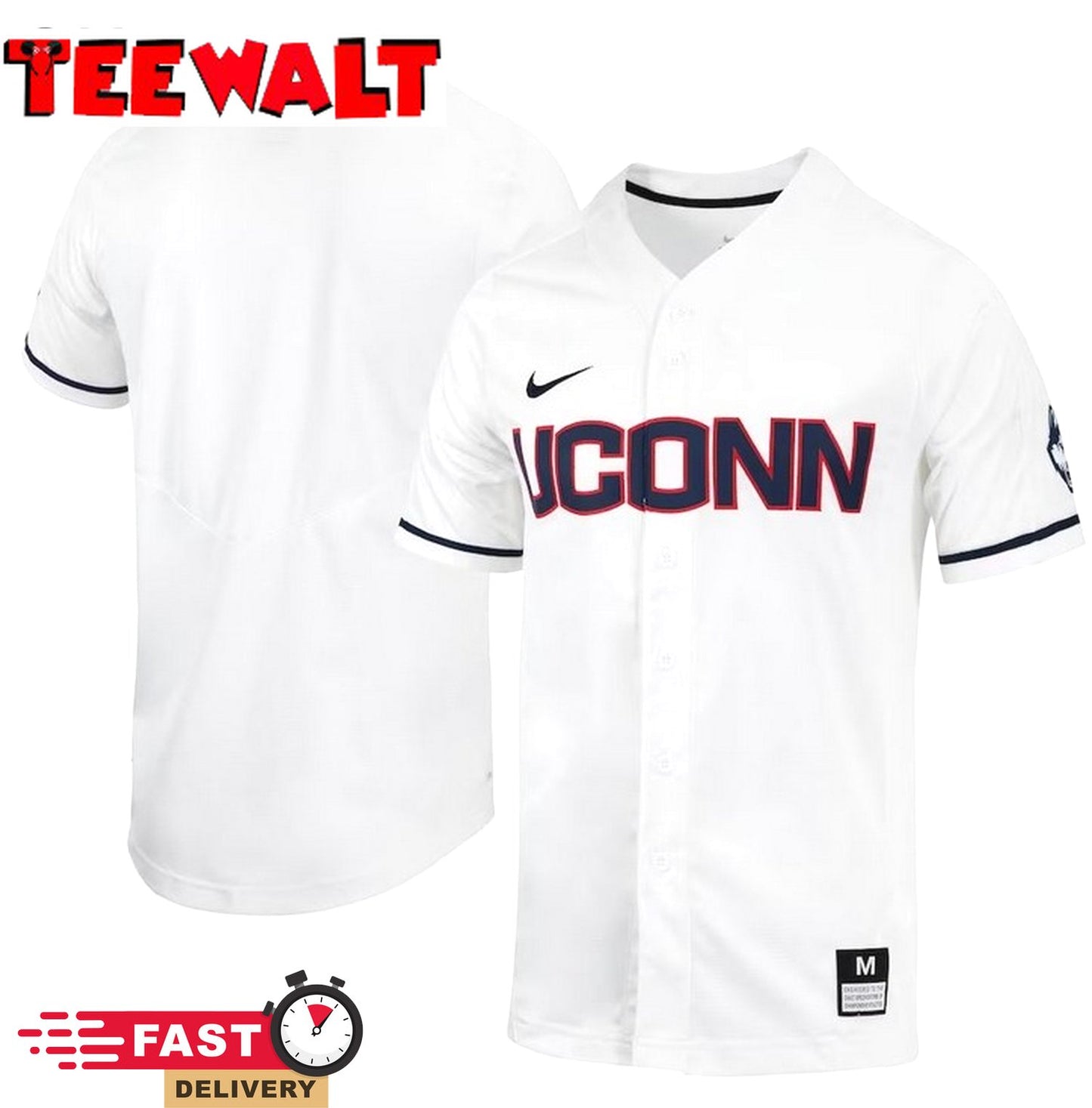 White UConn Huskies Replica Full-Button Baseball Jersey