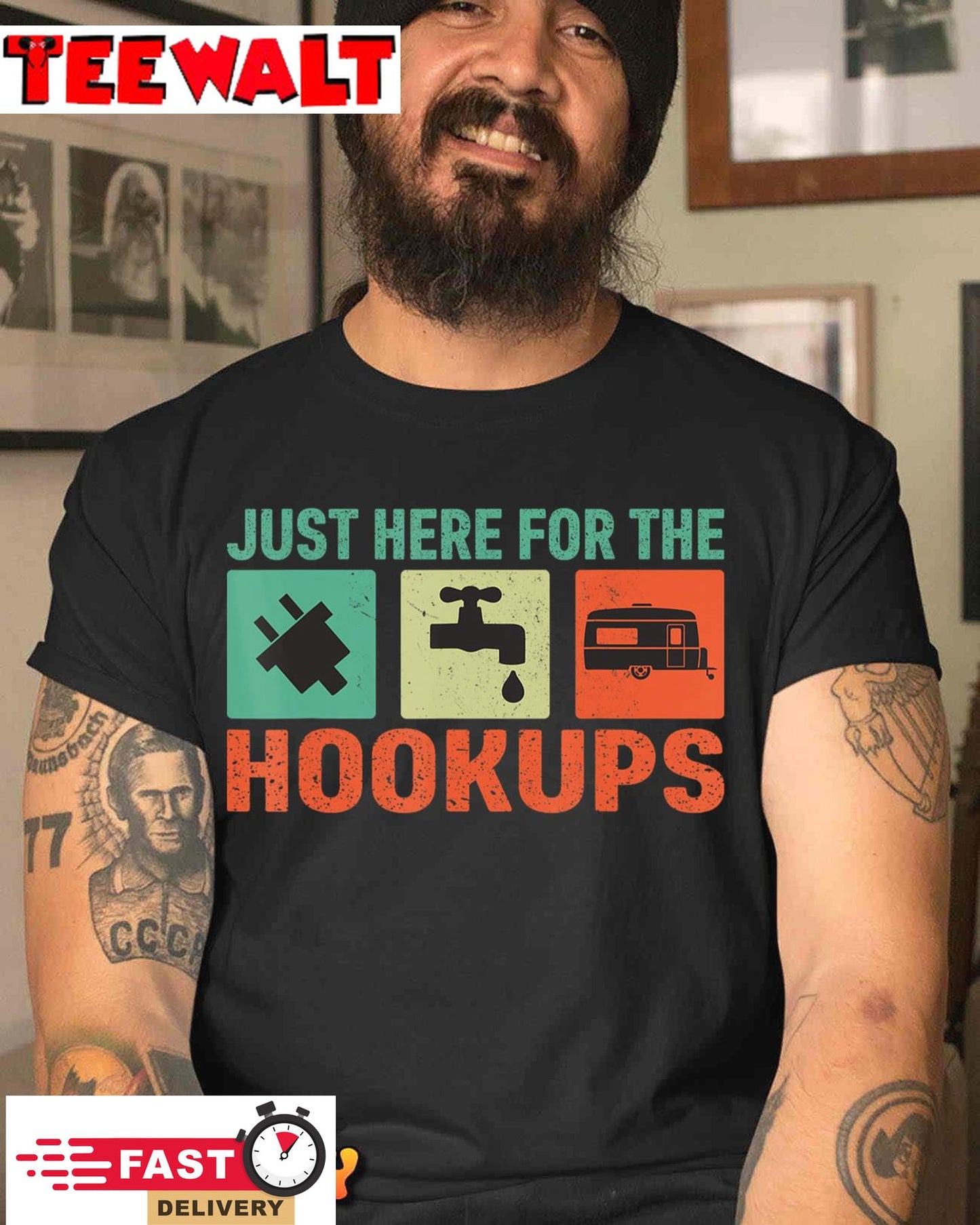 I'm Just Here For The Hookups Funny Camp RV Camper Camping T-Shirt