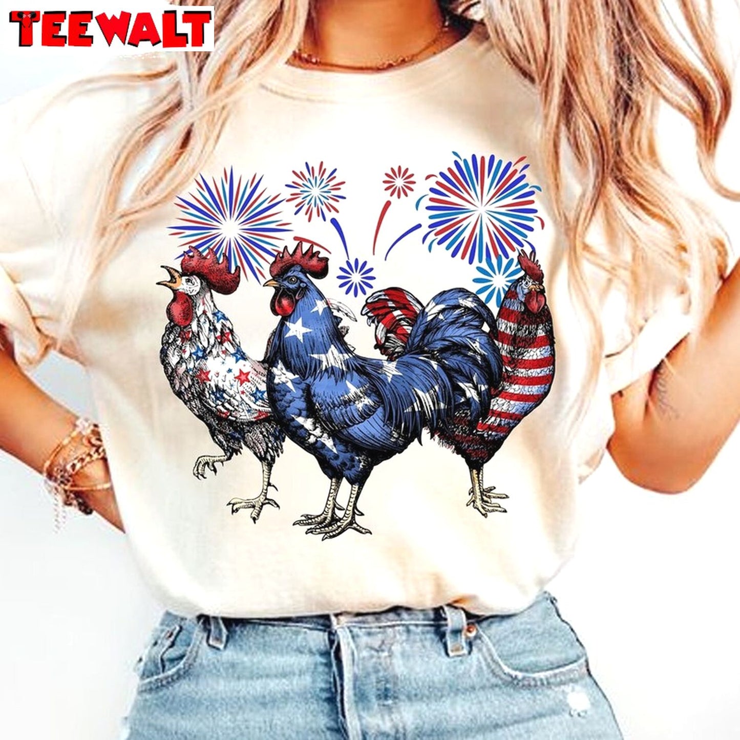 Funny Chicken 4th Of July Shirt, Vintage Chicken Unisex Hoodie Crewneck