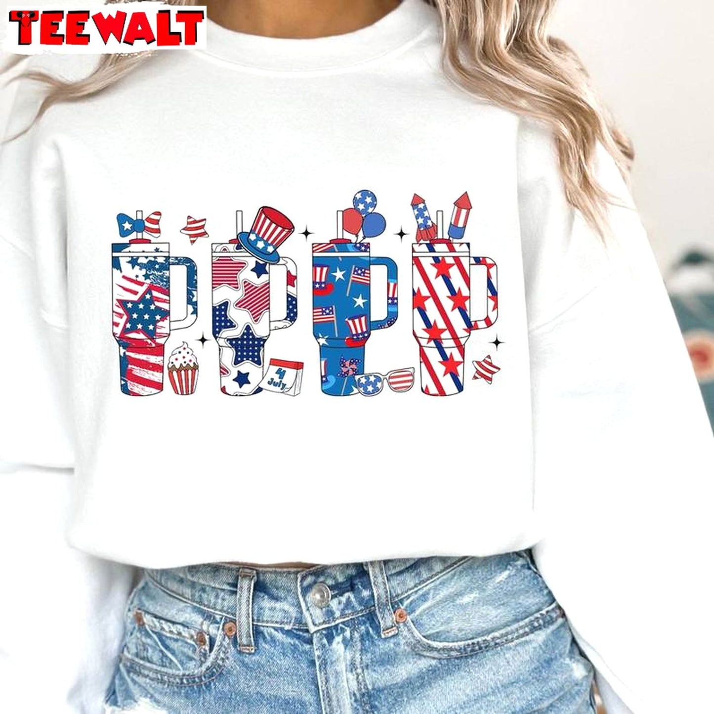 Funny Usa Flag Crewneck, Trendy Obsessive Cup Disorder 4th Of July