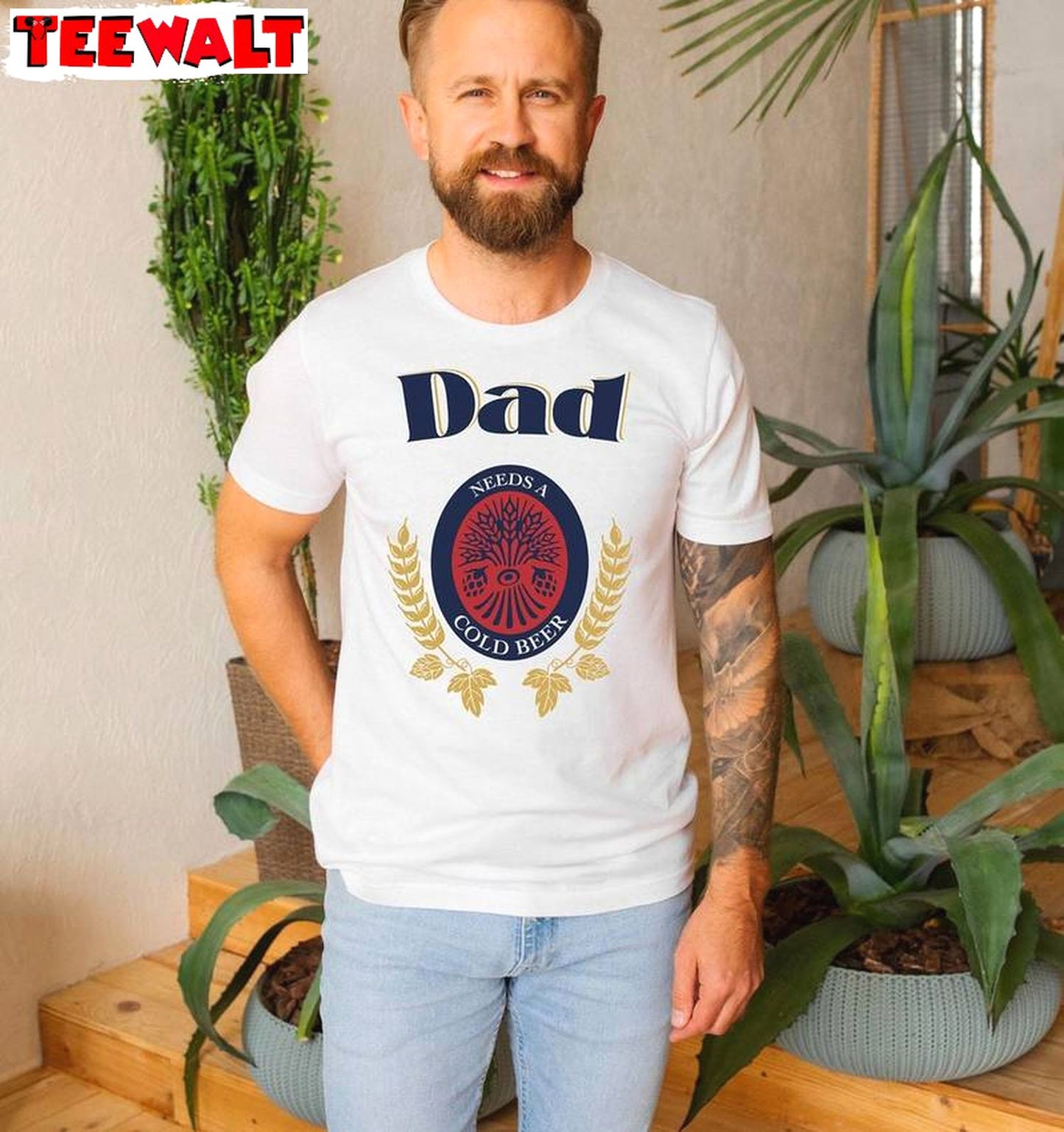 Dad Needs A Cold Beer Funny Shirt, Must Have Drinking Dad Short Sleeve Crewneck