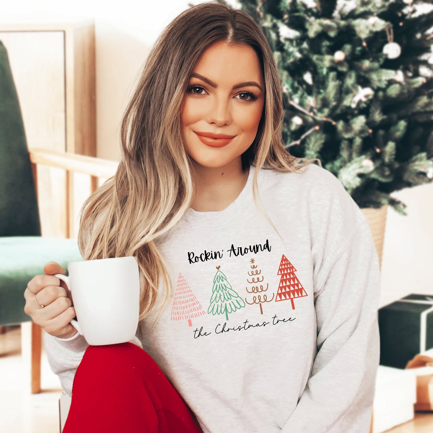 Christmas Tree Sweatshirt Women'S Holiday Crewneck Pullover For Tree Picking