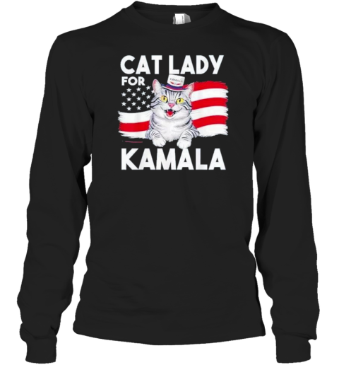 Cat Ladies For Kamala Funny Cat 2024 President Kamala Harris Flag Usa T-Shirt