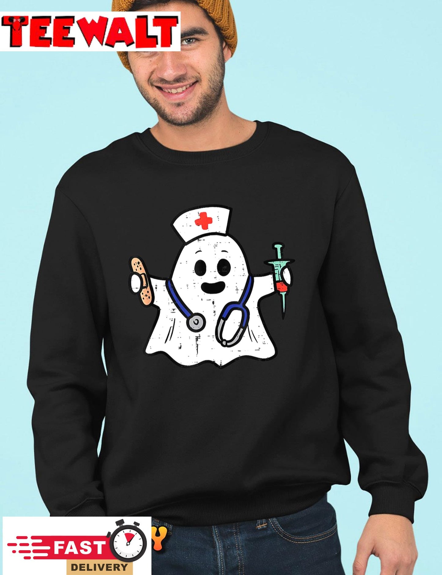 Nurse Ghost Scrub Top Halloween Costume For Nurses Women RN T-Shirt