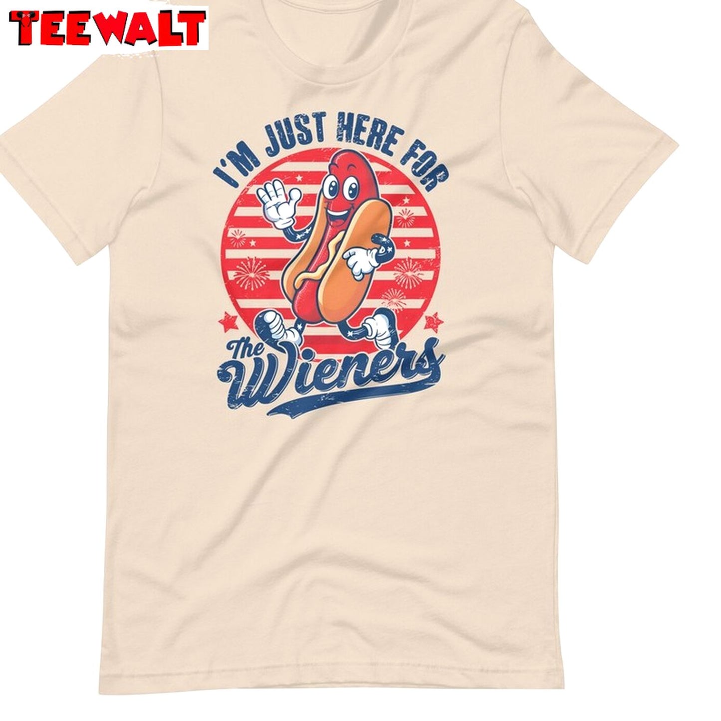 Creative Just Here For The Wieners Shirt, Groovy 4th Of July Short Sleeve Crewneck