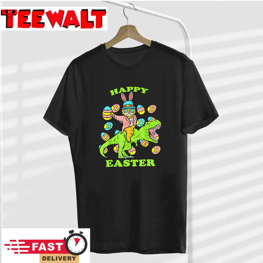 Cat Easter Bunny Riding Dino Trex Egg Hunt Dinosaur Boys Kid T-Shirt