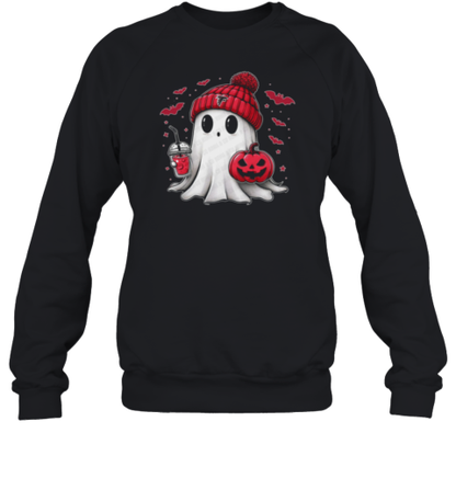 Halloween Atlanta Falcons NFL Football Fan Ghost With Pumpkin T-Shirt