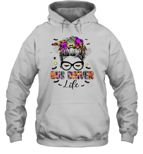 Halloween Bus Driver Life Messy Bun School Bus Driver T-Shirt