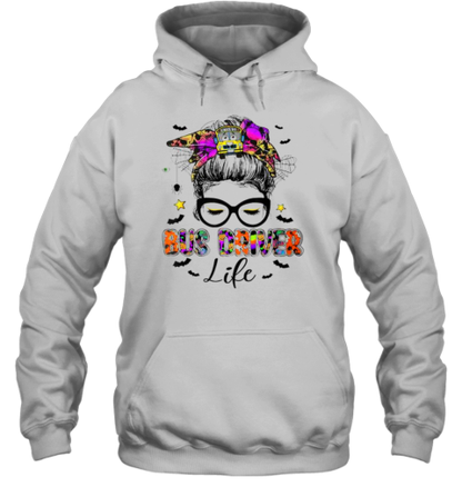 Halloween Bus Driver Life Messy Bun School Bus Driver T-Shirt