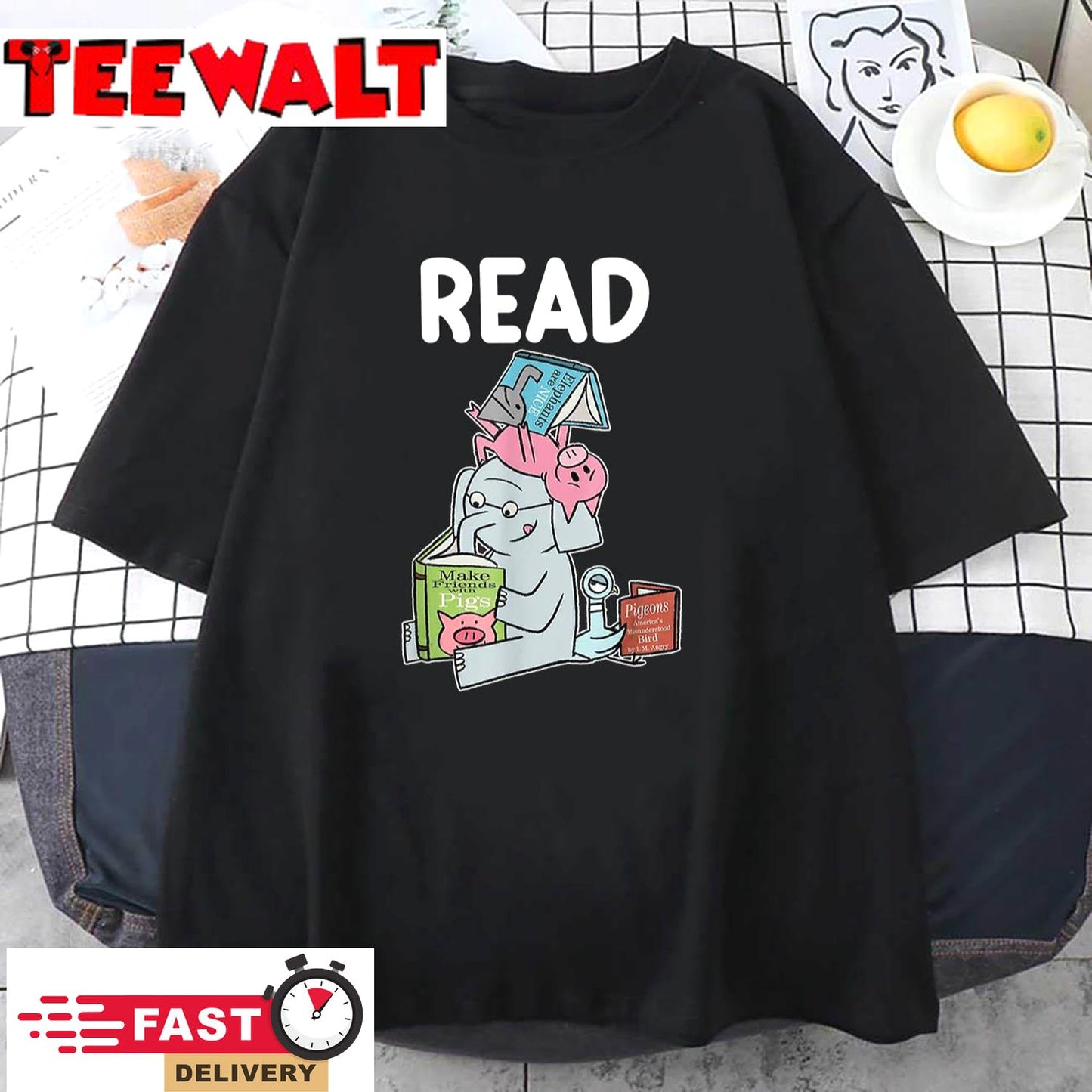 Funny Teacher Library Read Book Club Piggie Elephant Pigeons T-Shirt