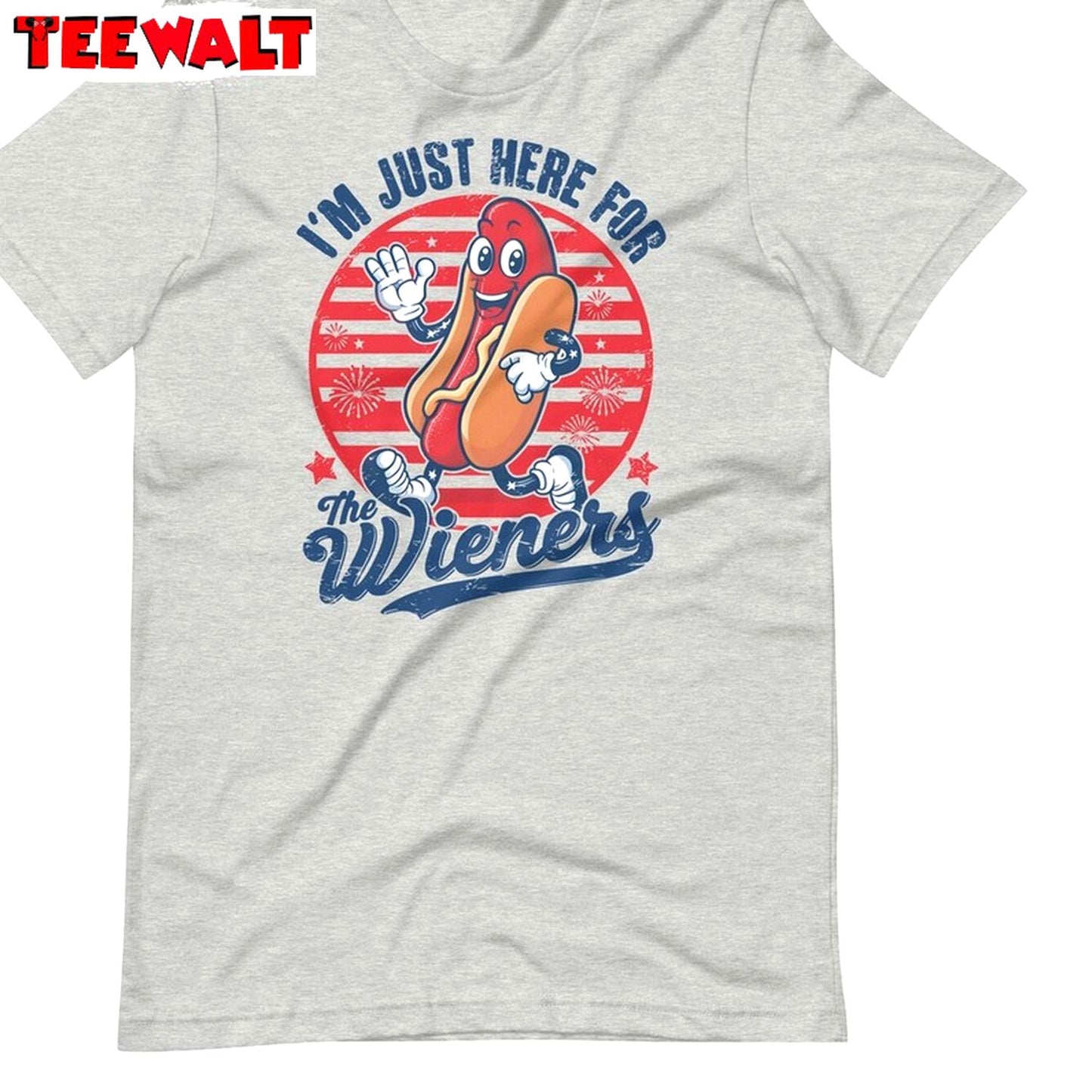 Creative Just Here For The Wieners Shirt, Groovy 4th Of July Short Sleeve Crewneck